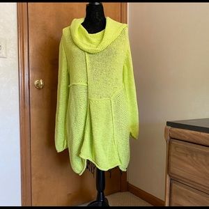 Pure Hand-knit neon green chunky knit oversized sweater dress size Large XL